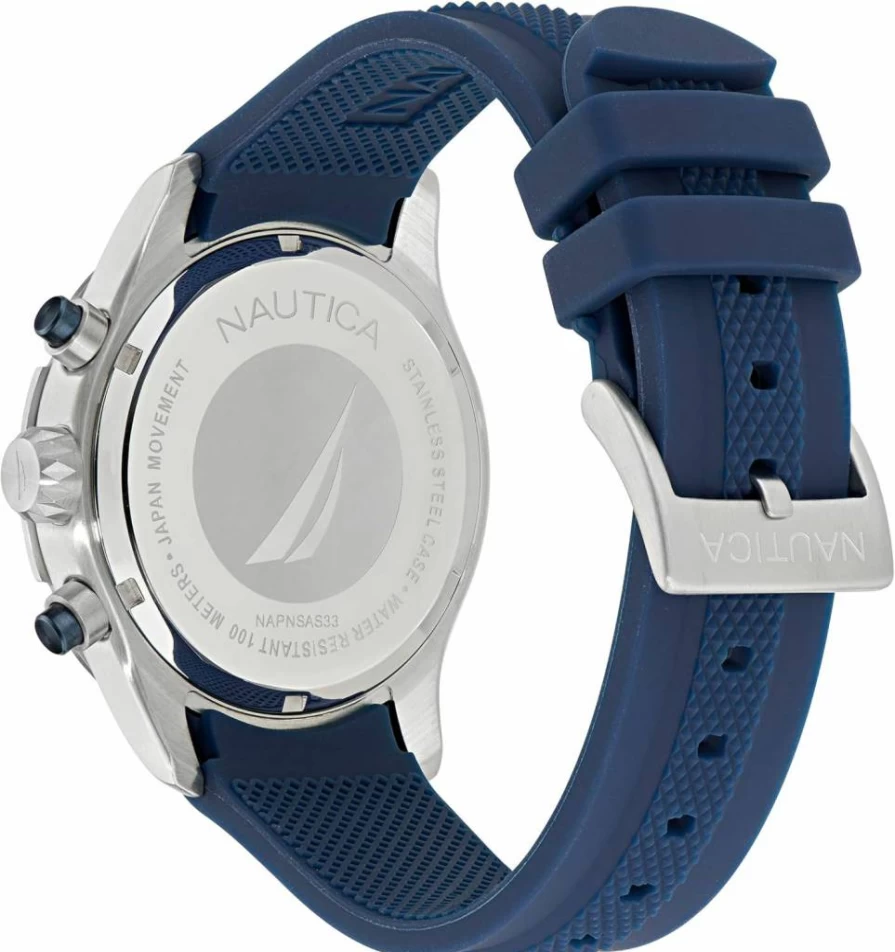 Nautica NST Blue Silicone Strap Watch for Men - Waterproof Casual Sports Wristwatch with Stainless Steel Accents (Model: NAPNSAS33)