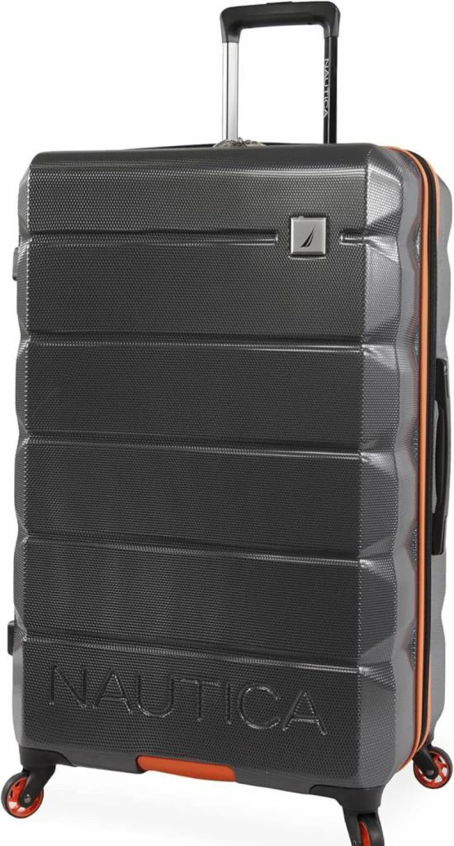 Nautica Quest 21-Inch Carry-On Hardside Spinner Luggage, Lightweight Suitcase with 360° Wheels, Grey & Orange Travel Bag