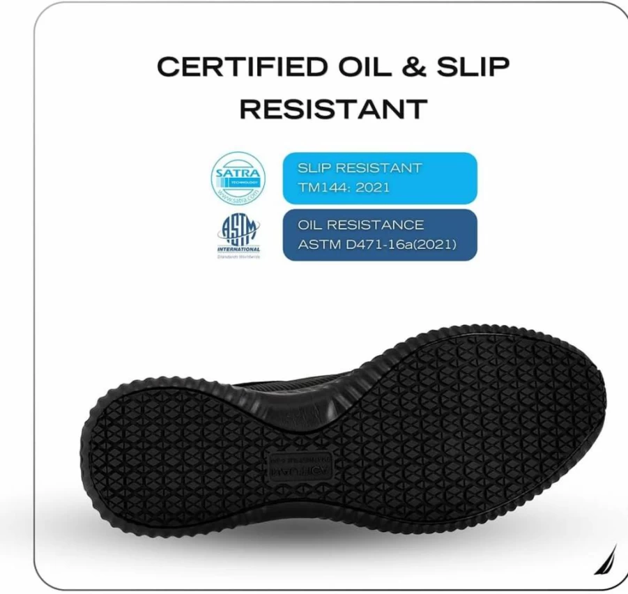 Nautica Slip-On Black Non-Slip Work Shoes for Men & Women - Water Resistant Safety Sneakers for Chef, Kitchen, Restaurant & Food Service - Lightweight Comfort