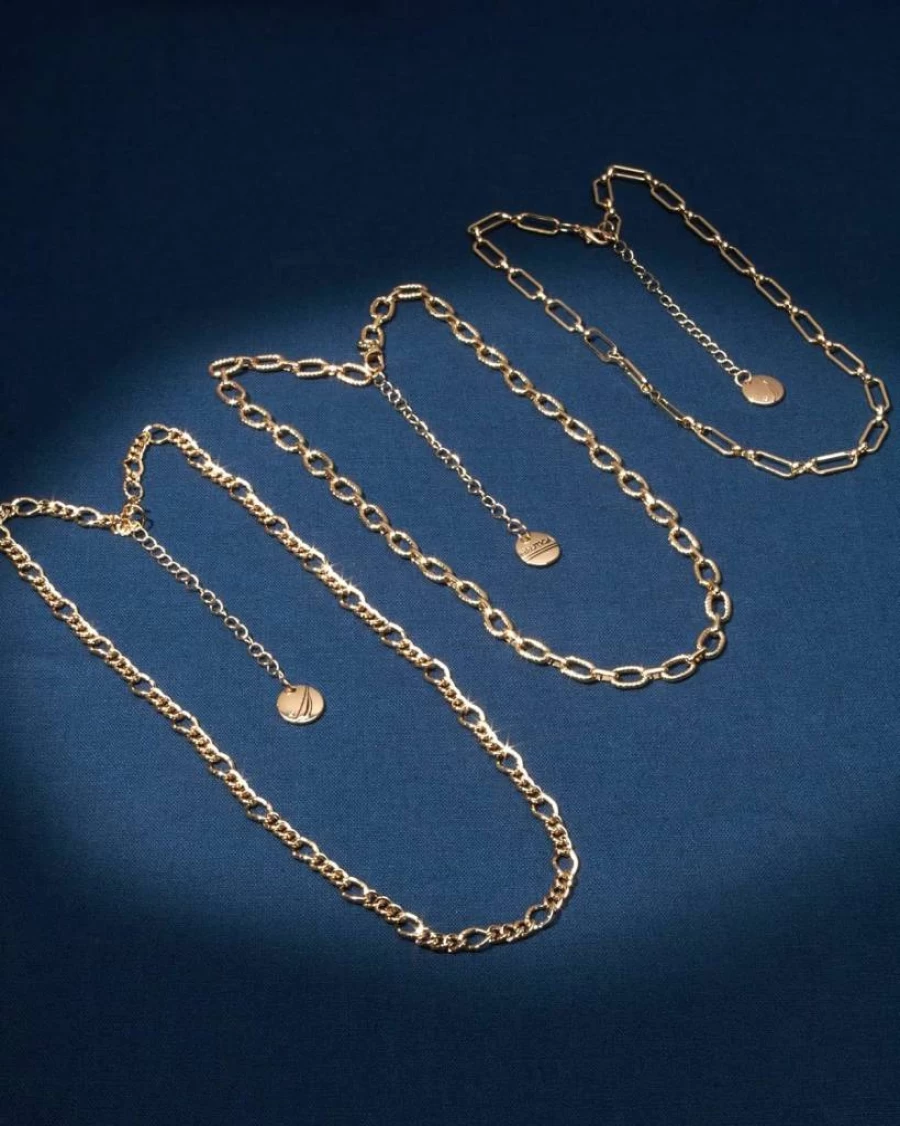 Nautica Women's 14K Gold Plated Layered Chain Necklace - 3 Row Statement Brass Necklace in Gold Tone