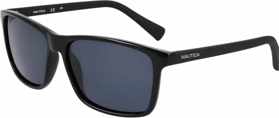 Nautica Men's N2246S Polarized Sunglasses for UV Protection - Classic Black Rectangular Frame - One Size Fit All