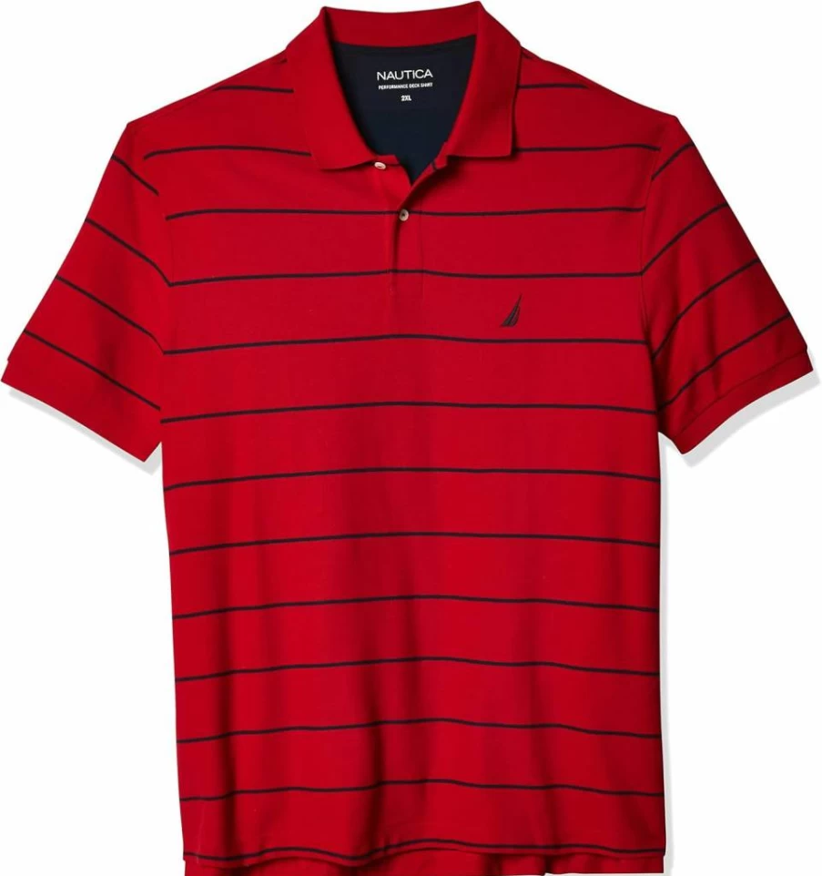 Nautica Men's Big & Tall Striped Polo Shirt - Classic Short Sleeve Casual Top