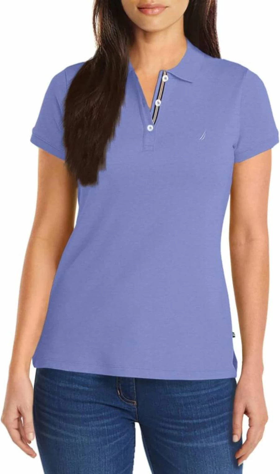 Nautica Women's 100% Cotton Short Sleeve Polo Shirt - Breathable Comfort Fit Classic 3-Button Design