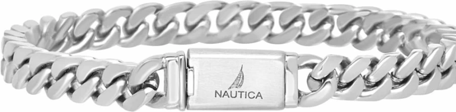 Nautica Unisex Stainless Steel Curb Link Chain Bracelet - Oxidized Finish for Men & Women