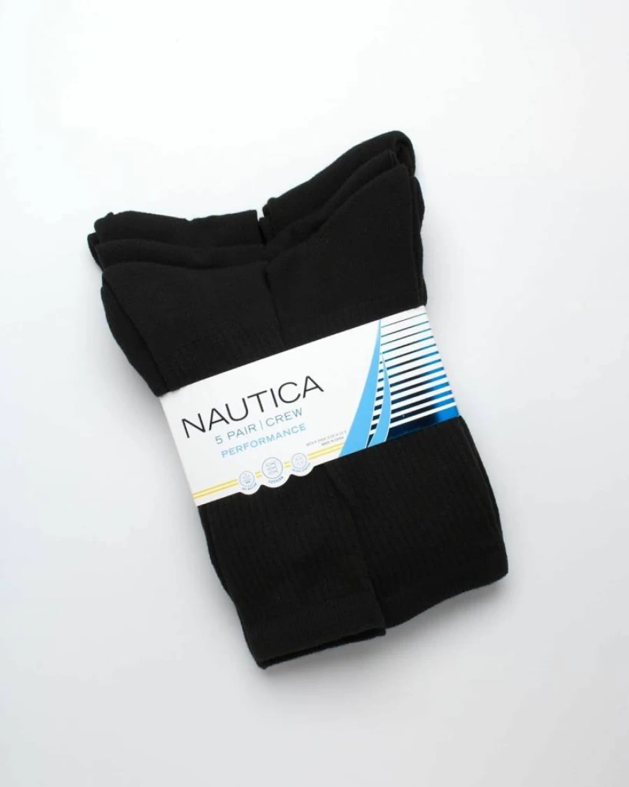 Nautica Men's Athletic Crew Socks 5-Pack - Moisture-Wicking, Cushioned, Reinforced Seams for Comfort & Durability (Sizes 6-12.5)