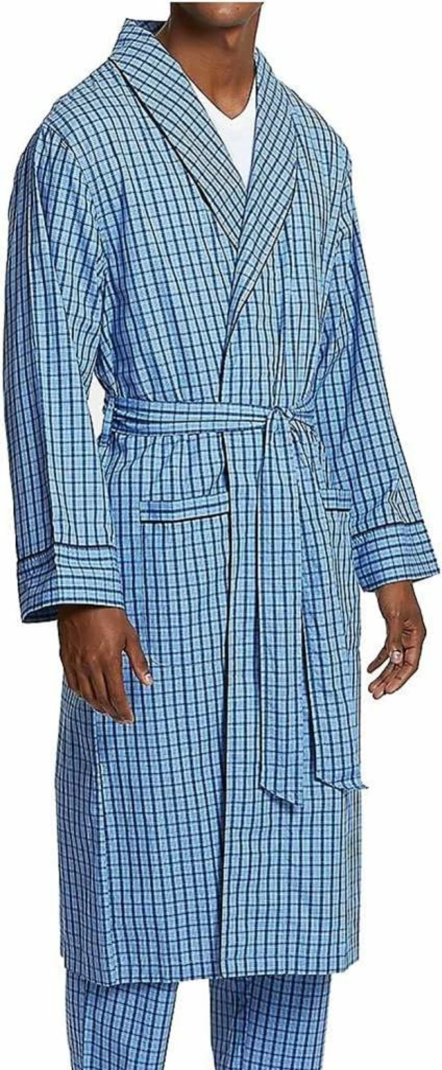 Nautica Men's Lightweight Cotton Long Sleeve Robe - Comfortable Woven Loungewear for Relaxation