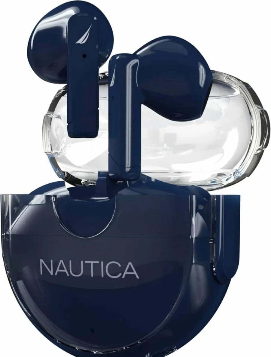 Nautica White Bluetooth Earbuds Wireless 5.1 with 6H Playtime, IPX5 Waterproof, Lightweight Transparent Design, Hands-Free Calling for iOS/Android