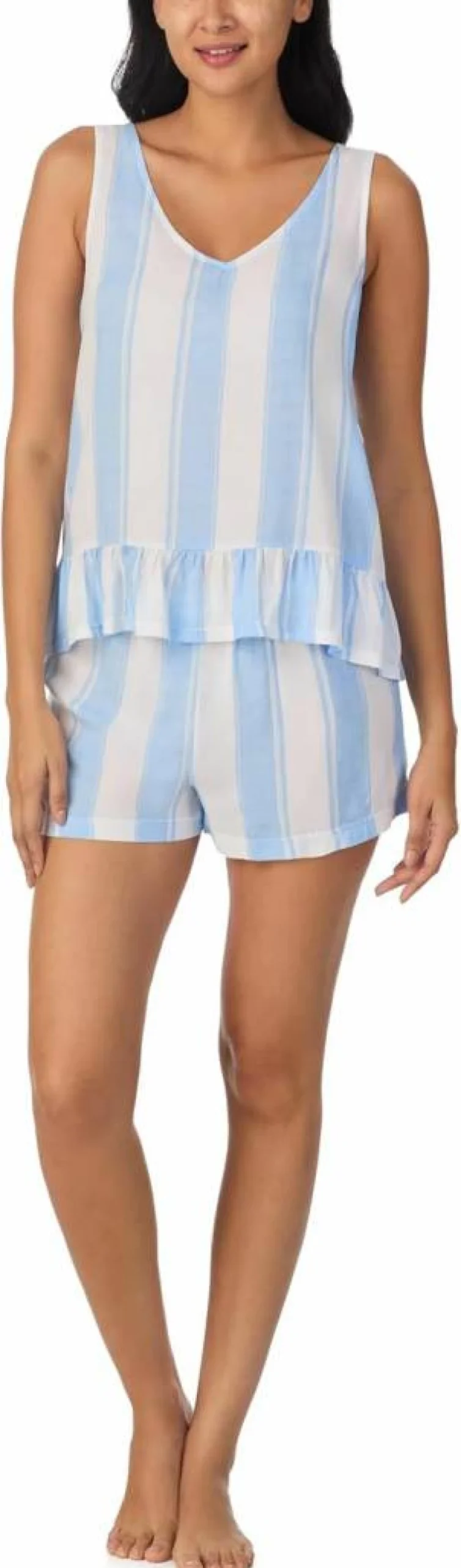 Nautica Women's Summer Pajama Set - Lightweight Rayon 2-Piece Sleepwear with Ruffle Tank Top and Shorts for Lounge & Comfort