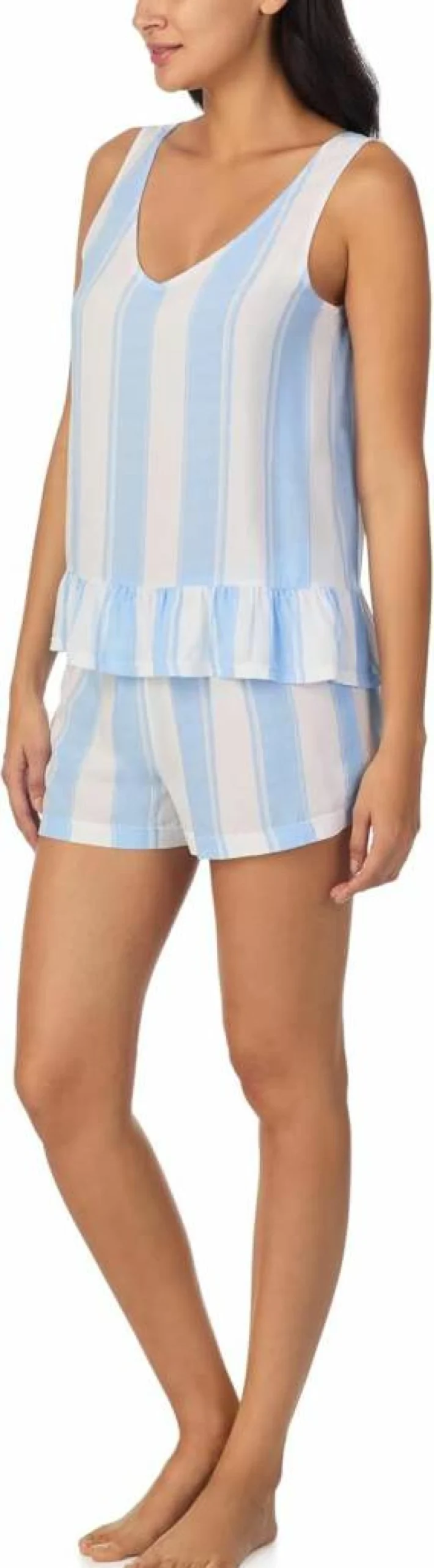 Nautica Women's Summer Pajama Set - Lightweight Rayon 2-Piece Sleepwear with Ruffle Tank Top and Shorts for Lounge & Comfort