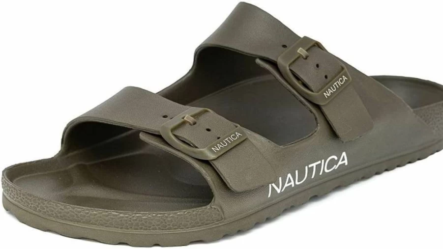 Nautica Men's Adjustable Waterproof Slide Sandals - Double Buckle Slip-On Comfort Shoes for Beach, Poolside & Casual Wear