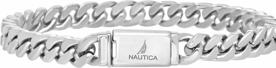 Nautica Unisex Stainless Steel Curb Link Bracelet – Oxidized Finish Men's & Women's Chain Jewelry