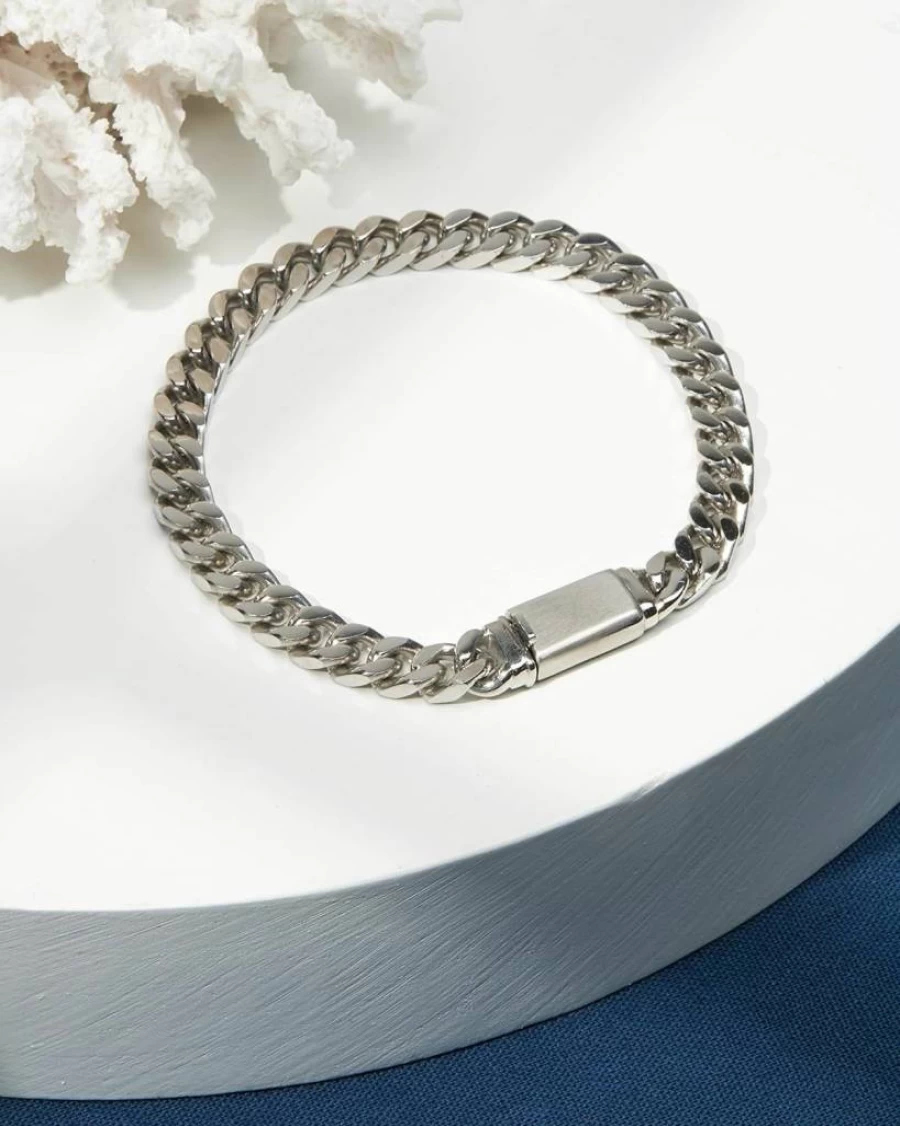 Nautica Unisex Stainless Steel Curb Link Bracelet – Oxidized Finish Men's & Women's Chain Jewelry