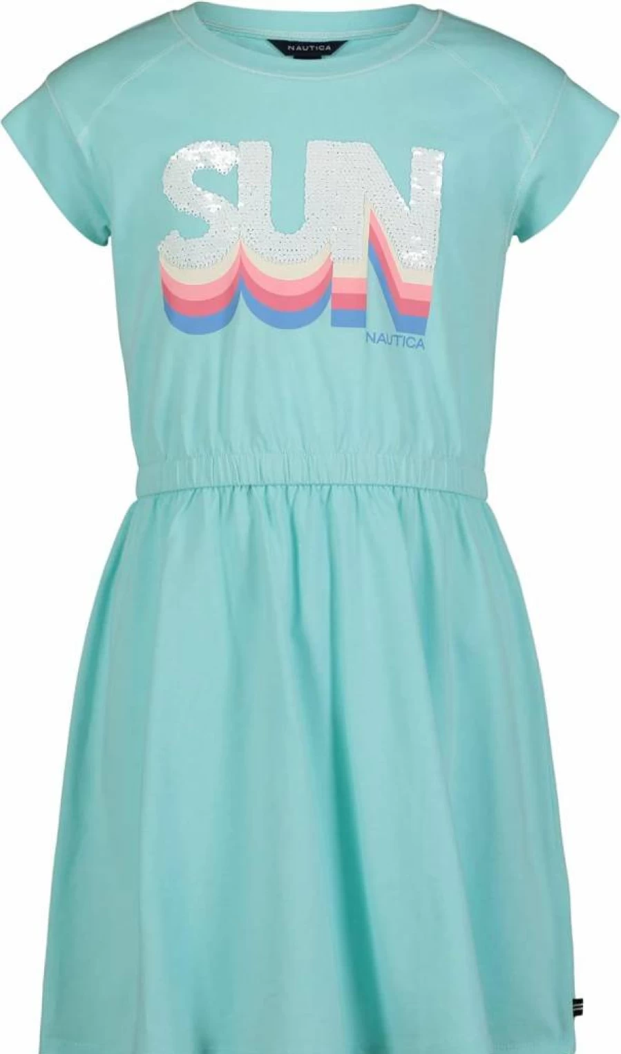 Nautica Girls' Fun Color Short Sleeve Elastic Waist Jersey Tee Dress for Kids