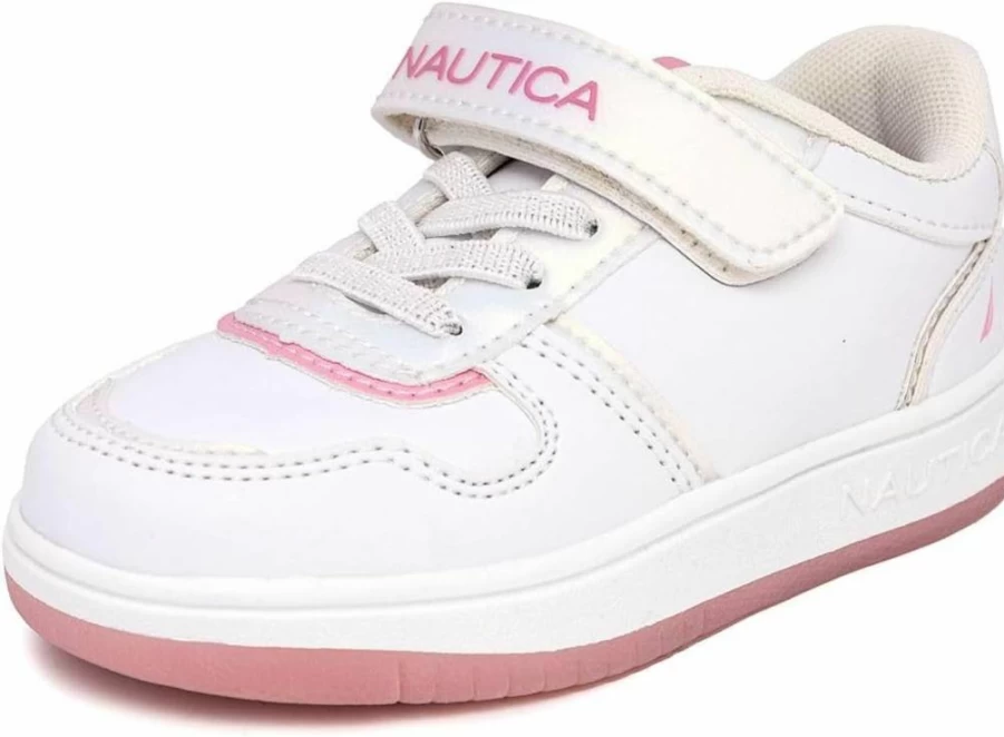 Nautica Girls' Adjustable Strap Sneakers for Toddler & Little Kids | Comfortable Casual Shoes with Bungee Laces