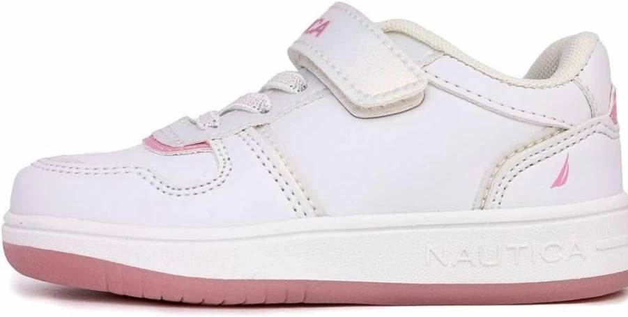 Nautica Girls' Adjustable Strap Sneakers for Toddler & Little Kids | Comfortable Casual Shoes with Bungee Laces