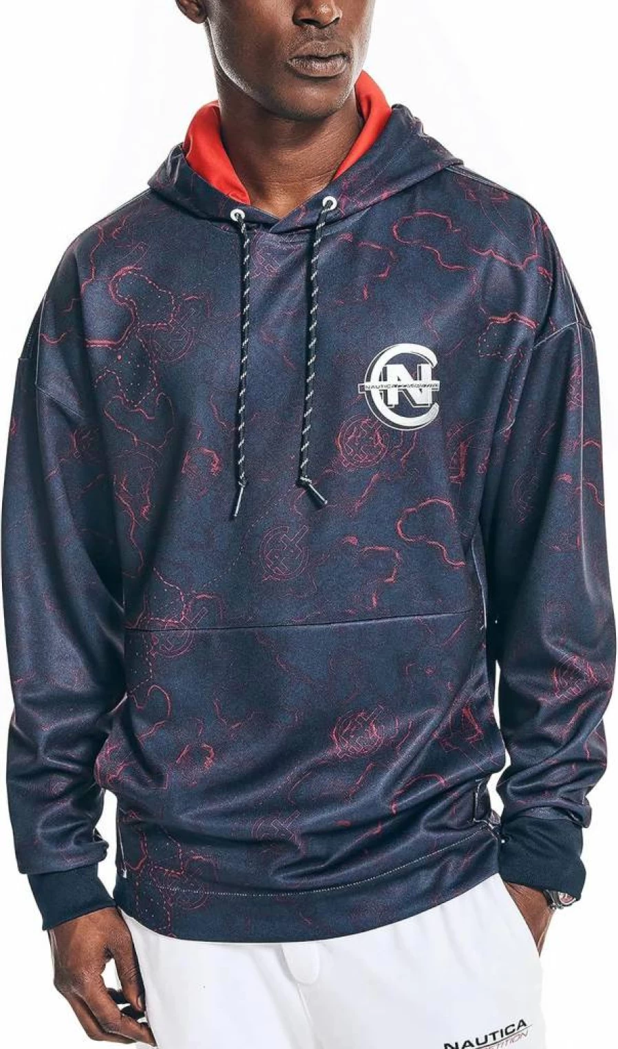 Nautica Men's Sustainable Competition Print Hoodie – Eco-Friendly Fleece Pullover