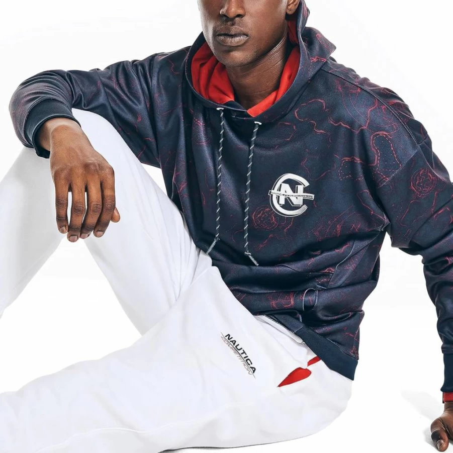 Nautica Men's Sustainable Competition Print Hoodie – Eco-Friendly Fleece Pullover