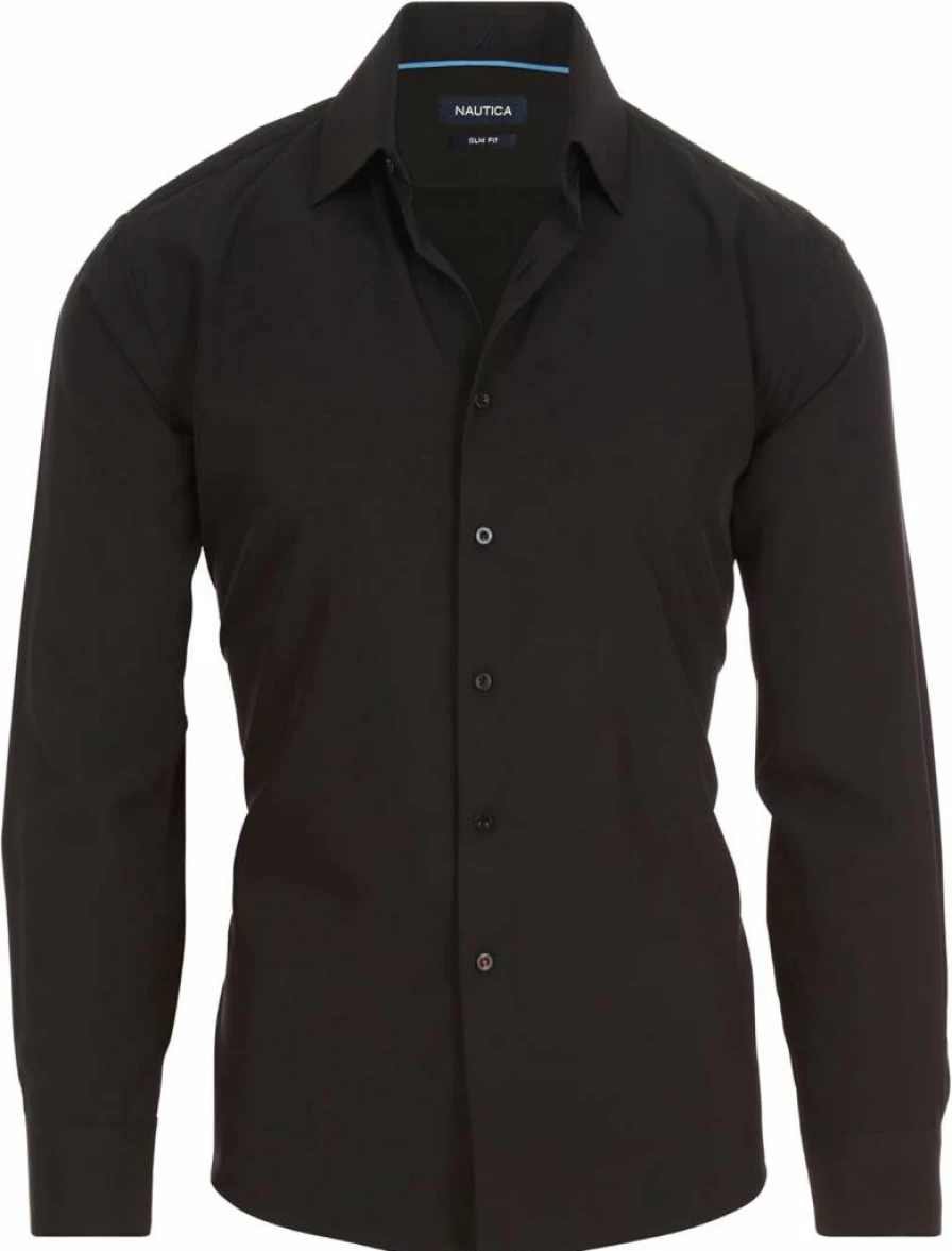 Nautica Men's Slim Fit Long Sleeve Dress Shirt - Wrinkle Free, 4-Way Stretch, Button Down Formal Business Shirt
