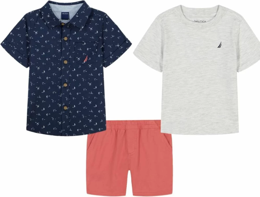 Nautica Boys 3-Piece Shirt and Shorts Set for Kids - Comfortable Summer Outfit