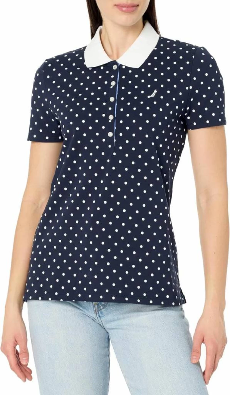 Nautica Women's Classic Short Sleeve Polo Shirt - Comfortable Button Placket Top for Casual Wear