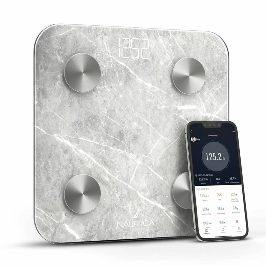 Nautica Bluetooth Smart Bathroom Scale with BMI, Body Fat, Muscle Mass Tracking - Syncs to App, 396 lbs Capacity