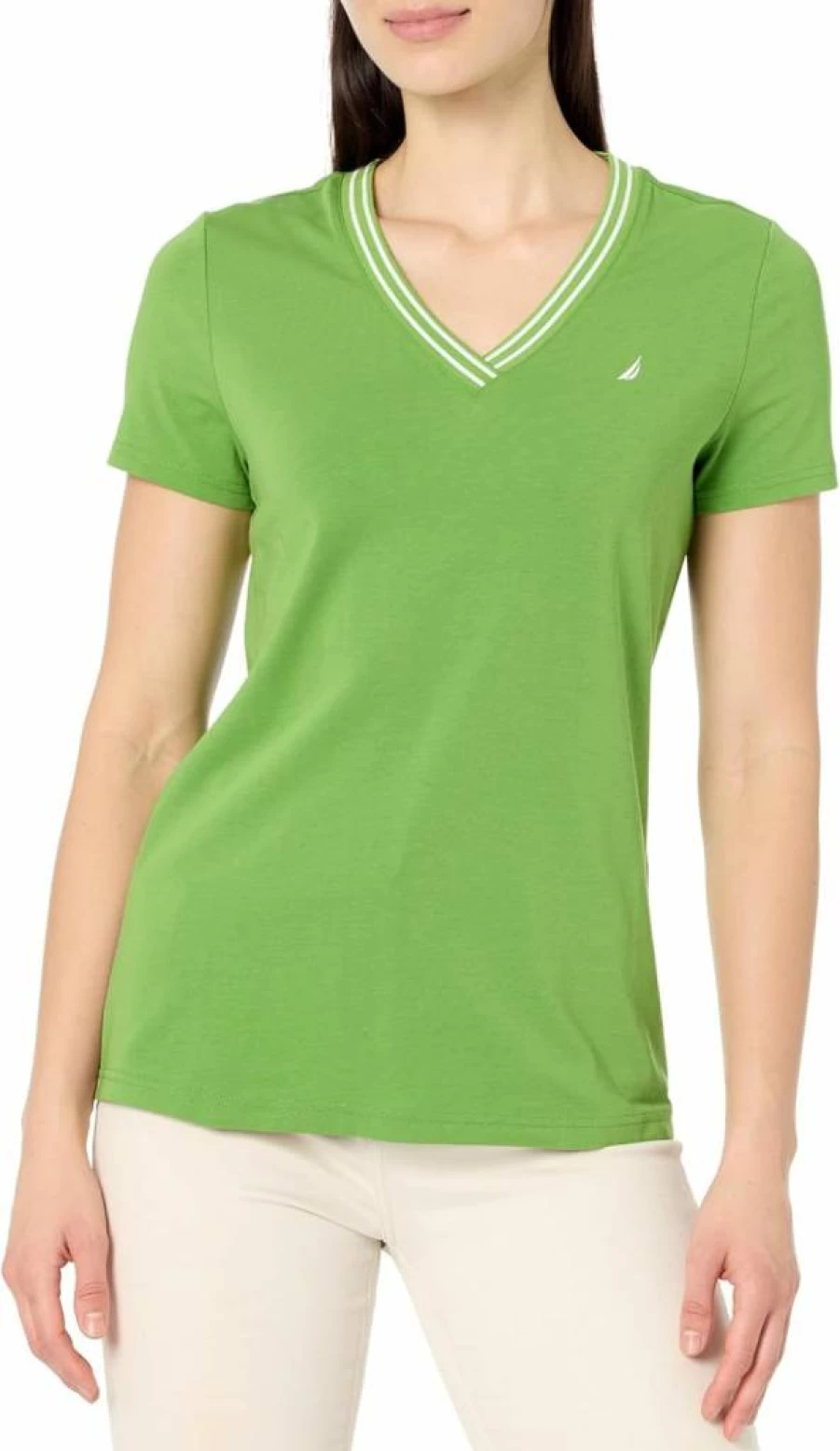 Nautica Women's Classic Solid V-Neck Short Sleeve Casual T-Shirt