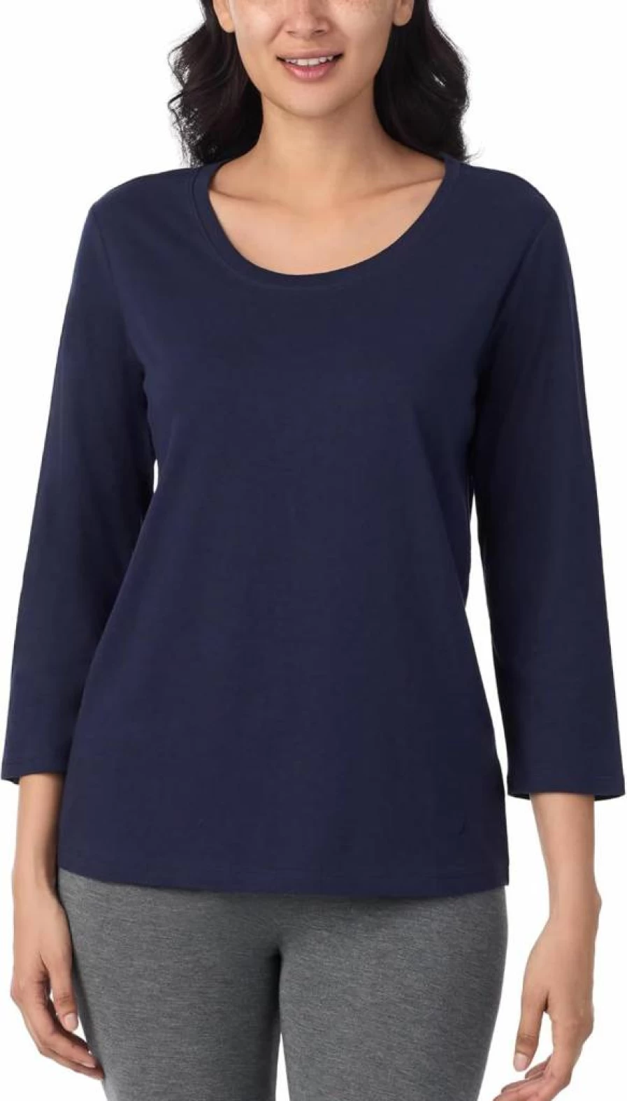 Nautica Women's Lightweight Cotton Jersey Sleep Shirt - 3/4 Sleeve Crewneck Pajama Top for Lounge & Nightwear