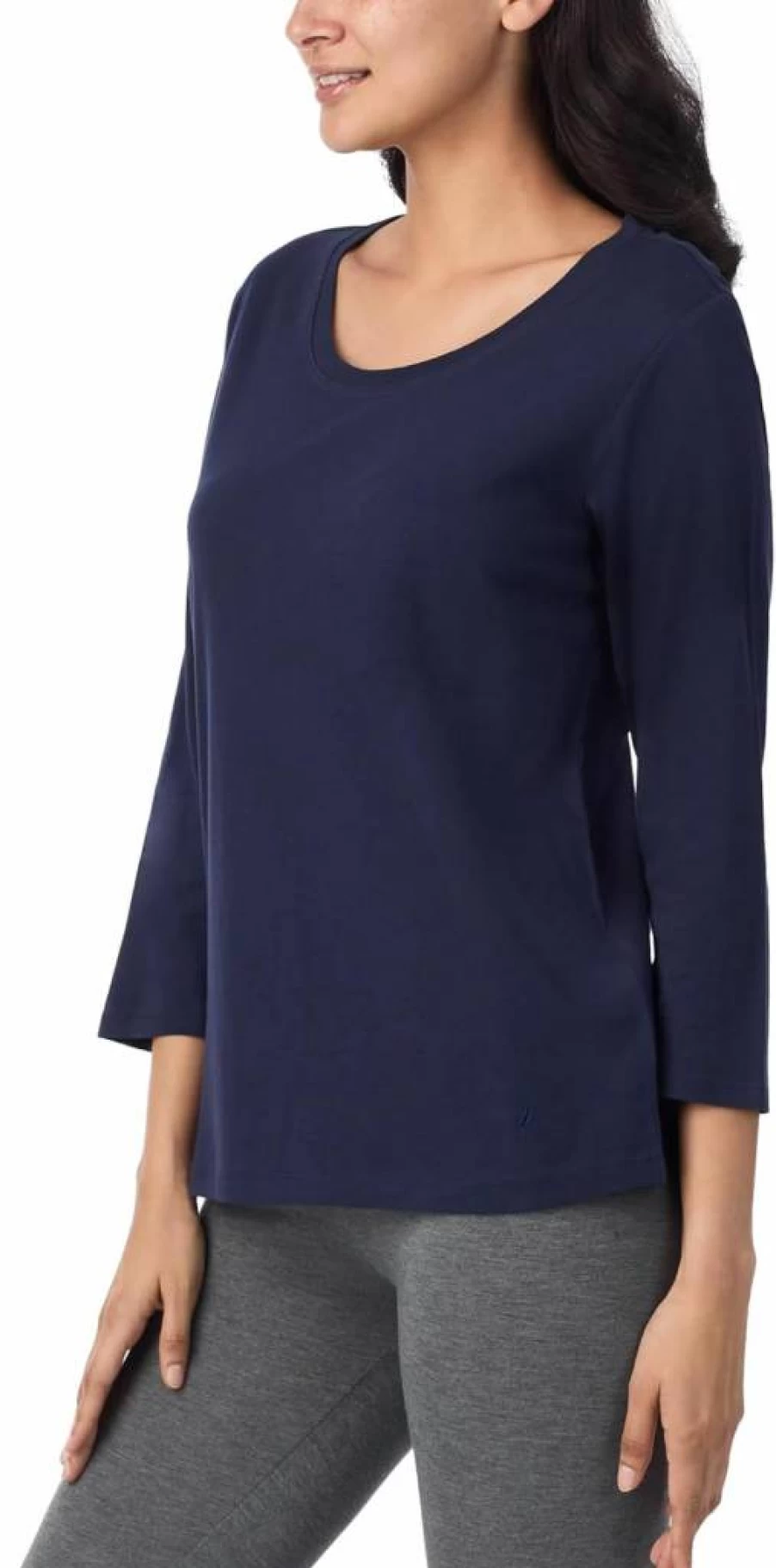 Nautica Women's Lightweight Cotton Jersey Sleep Shirt - 3/4 Sleeve Crewneck Pajama Top for Lounge & Nightwear