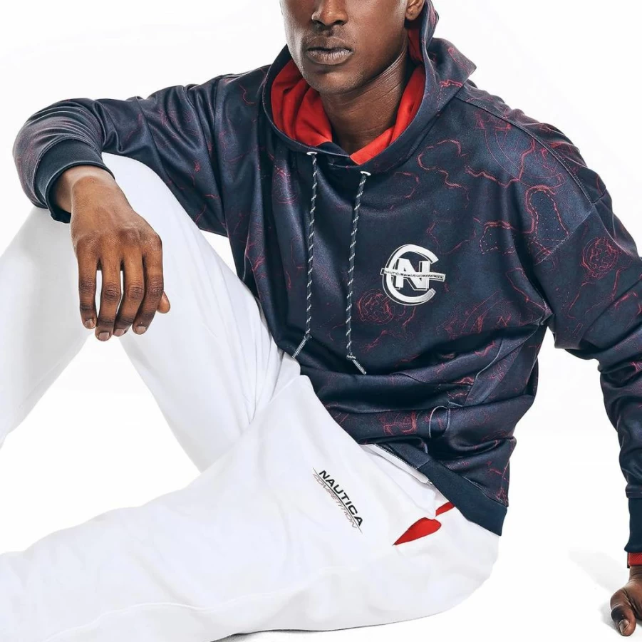 Nautica Men's Sustainable Competition Print Hoodie – Eco-Friendly Fleece Pullover