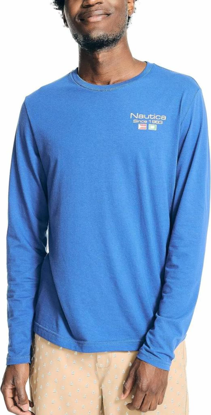 Nautica Men's Eco-Friendly Long Sleeve Graphic Cotton T-Shirt – Sustainable Casual Wear