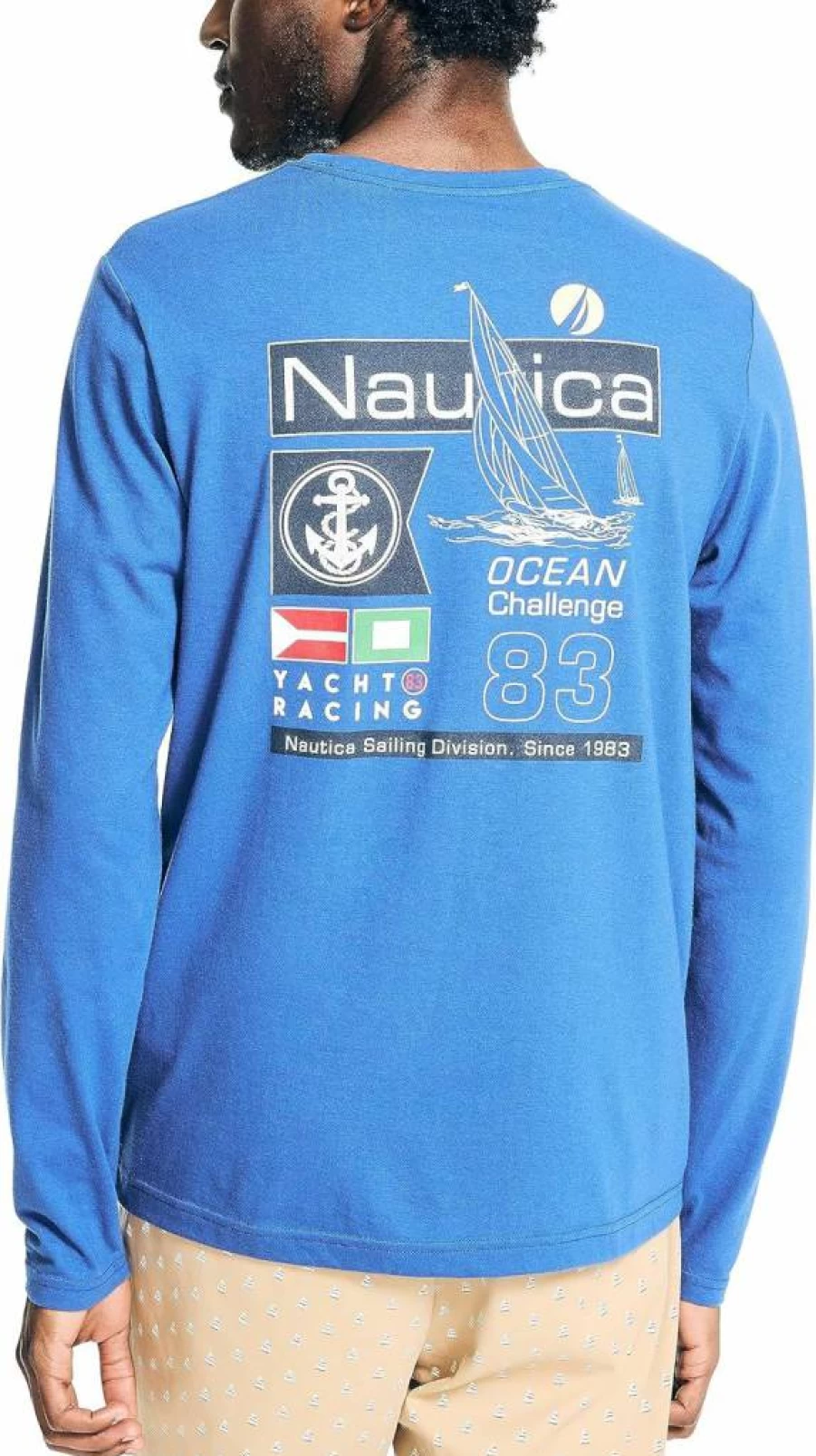 Nautica Men's Eco-Friendly Long Sleeve Graphic Cotton T-Shirt – Sustainable Casual Wear