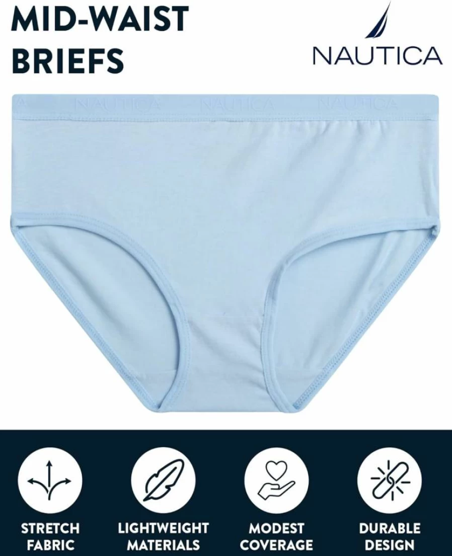 Nautica Girls Cotton Underwear 10-Pack - Breathable Stretch Mid-Waist Briefs for Kids (Sizes 4-12) | Comfortable Panties for Girls