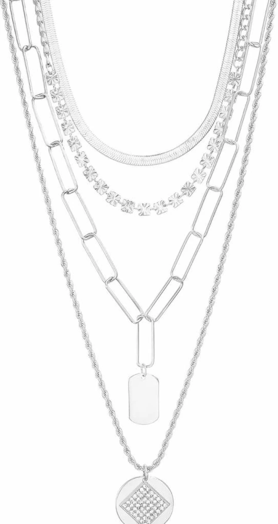 Nautica Women's 14K Gold Plated Four Layer Brass Pendant Chain Necklace - Elegant Layered White ID Design