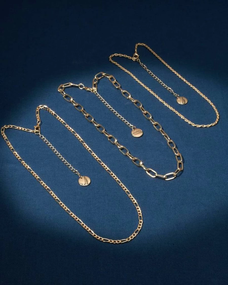 Nautica Women's 14K Gold Plated Layered Chain Necklace - Three Row Statement Brass Necklace in Gold Tone