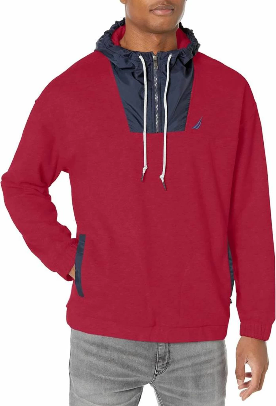 Nautica Men's Mixed Media Pullover Hoodie - Casual Comfortable Cotton Blend Sweatshirt for Men