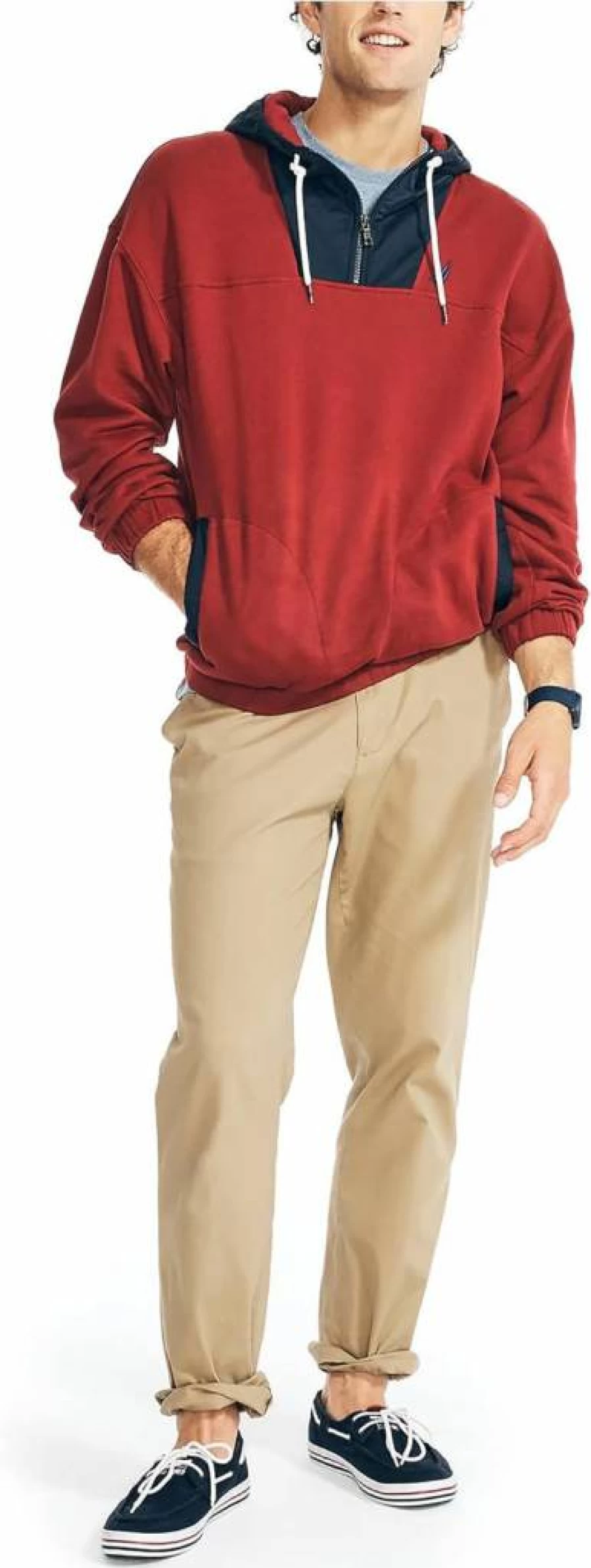 Nautica Men's Mixed Media Pullover Hoodie - Casual Comfortable Cotton Blend Sweatshirt for Men