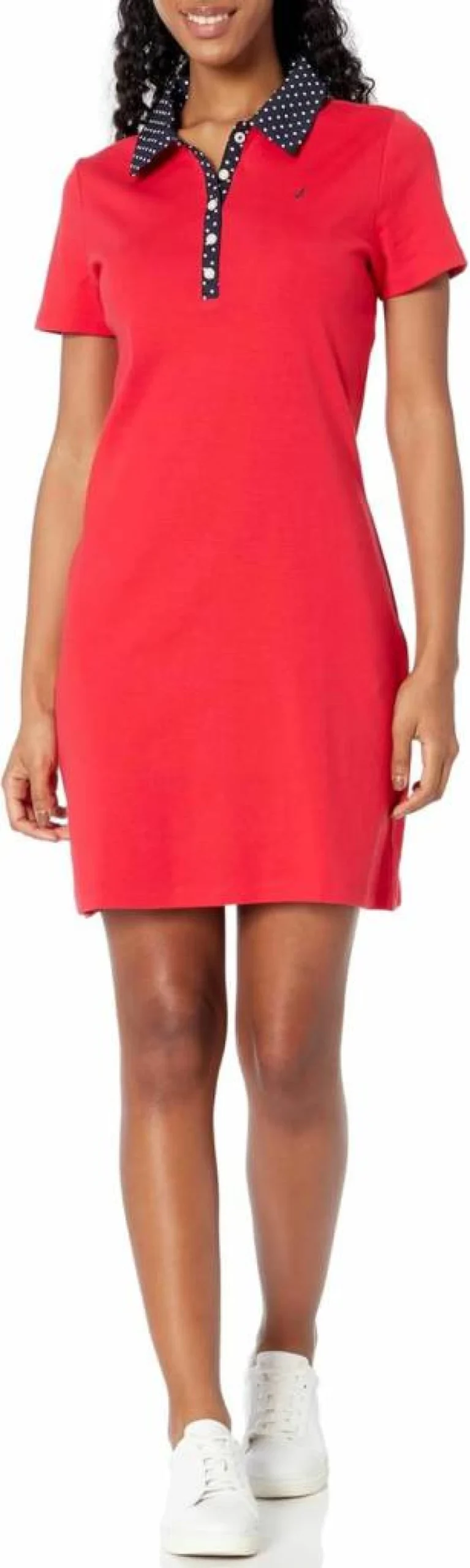 Nautica Women's Short Sleeve Polo Dress with Woven Collar - Casual Summer Style