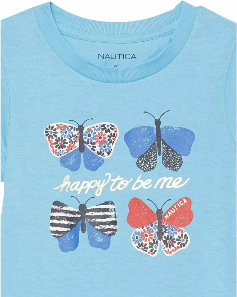 Nautica Girls' Graphic Short Sleeve Cotton T-Shirt - Soft Tagless Comfort Tee for Kids