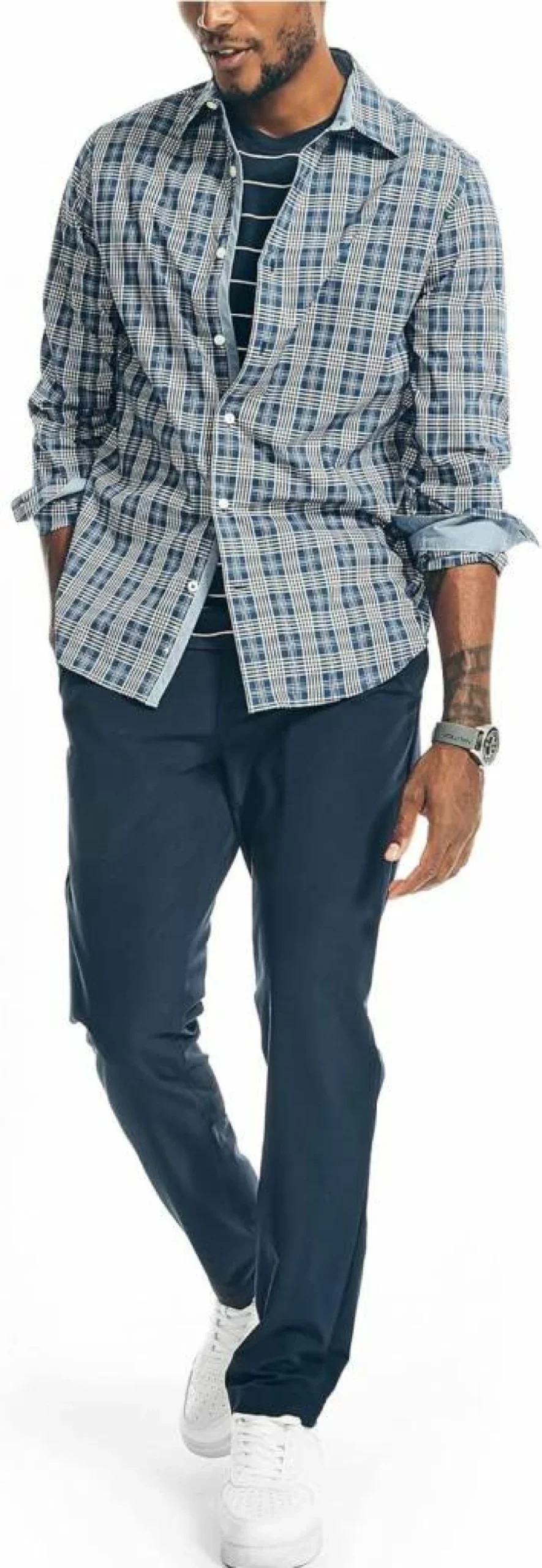 Nautica Men's Navtech Plaid Flannel Shirt - Classic Fit Casual Button Down for Men