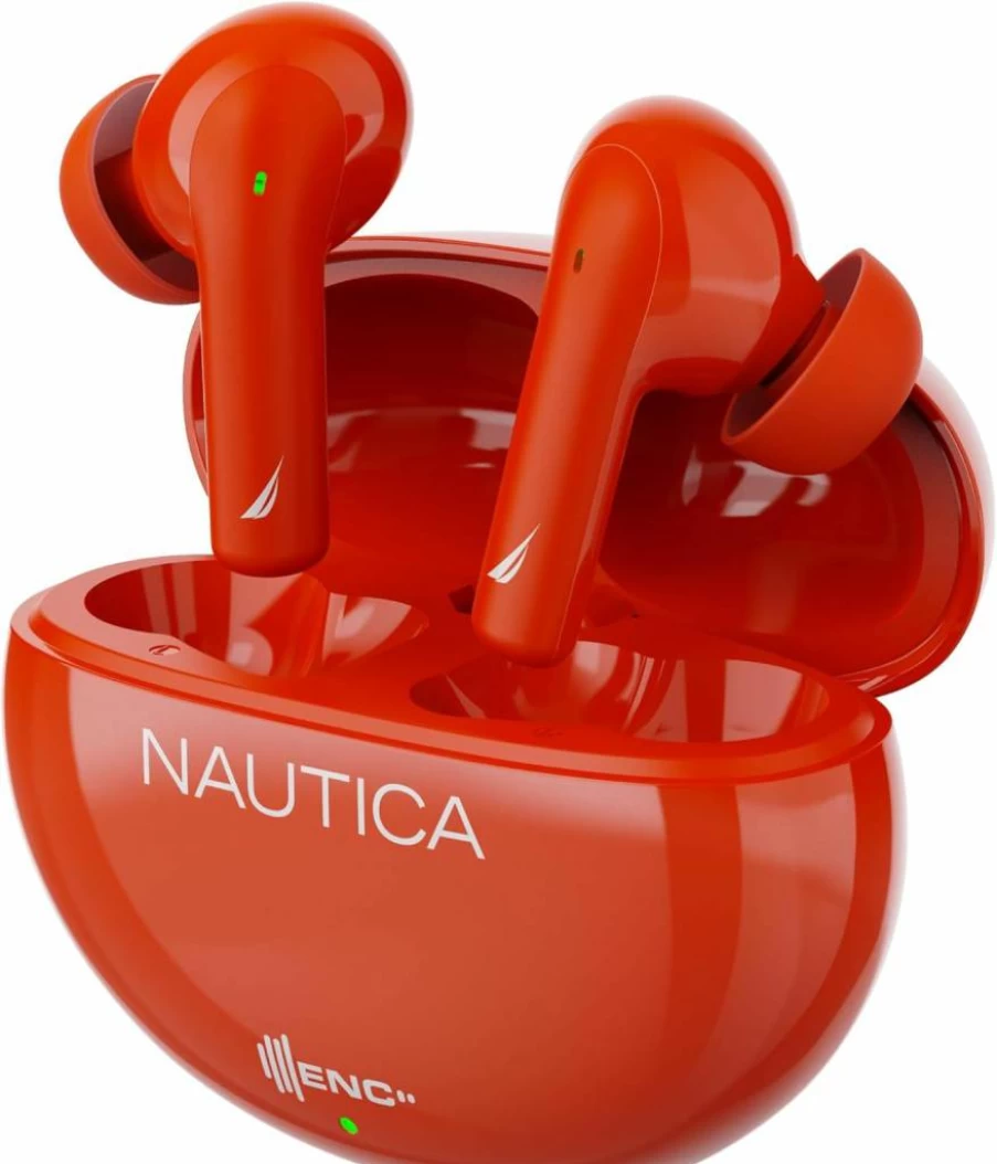 NAUTICA Wireless Bluetooth Earbuds with 16H Playtime, 4-Mic ENC for Clear Calls, Bluetooth 5.3, IPX5 Waterproof, Touch Control, Lightweight for iOS/Android (Red)