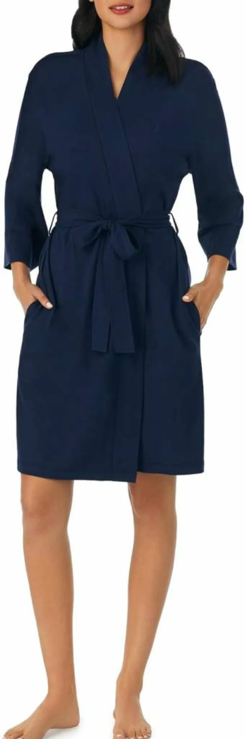 Nautica Women's Lightweight Cotton Knit Jersey Robe - Knee-Length Lounge Robe with 3/4 Sleeves for Sleepwear & Comfort