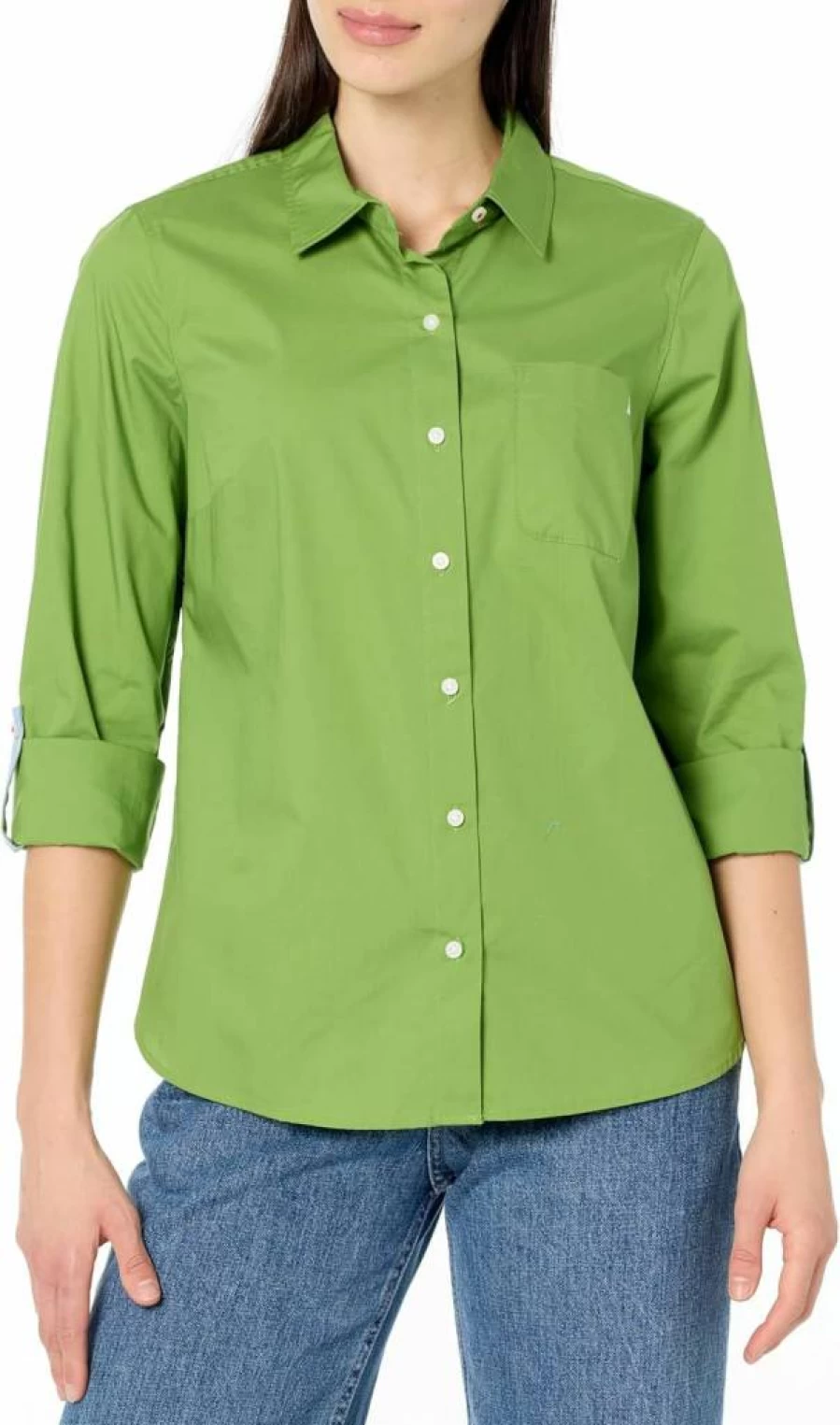 Nautica Women's Casual Long Sleeve Button-Down Shirt with Roll Tab Sleeve Detail