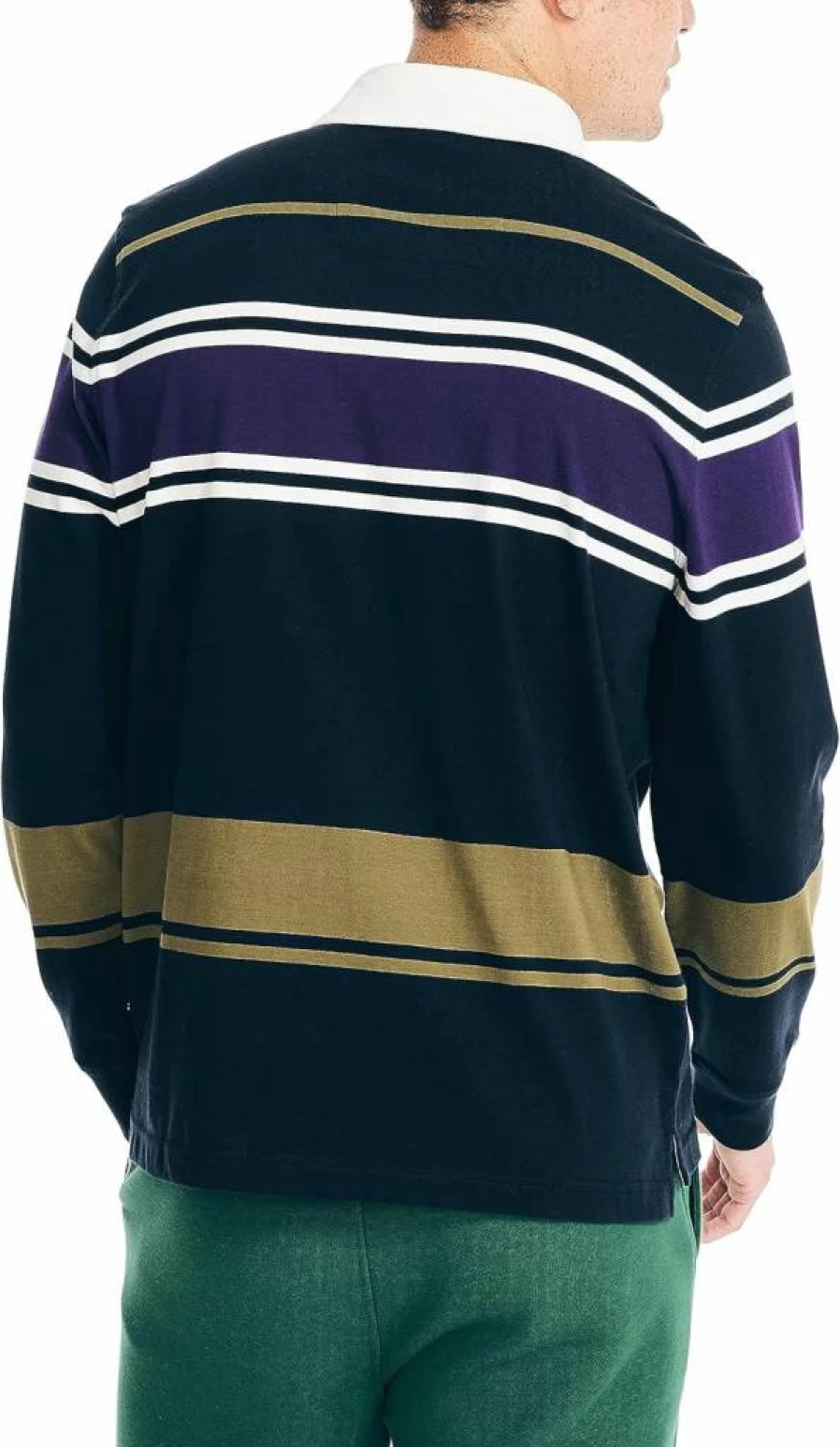 Nautica Men's Long-Sleeve Rugby Shirt - Classic Cotton Polo for Casual Wear