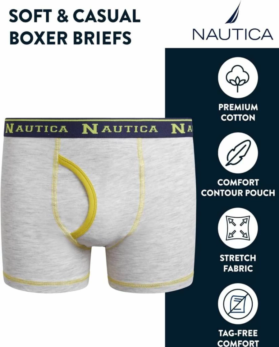 Nautica Boys' Cotton Boxer Briefs 3-Pack or 6-Pack - Stretch Comfort Underwear with Contour Pouch for Kids (Sizes 6-18)