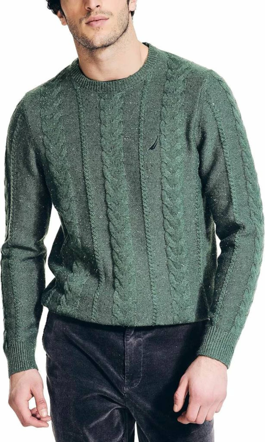 Nautica Men's Sustainable Cable-Knit Crewneck Sweater – Eco-Friendly Wool Pullover for Men