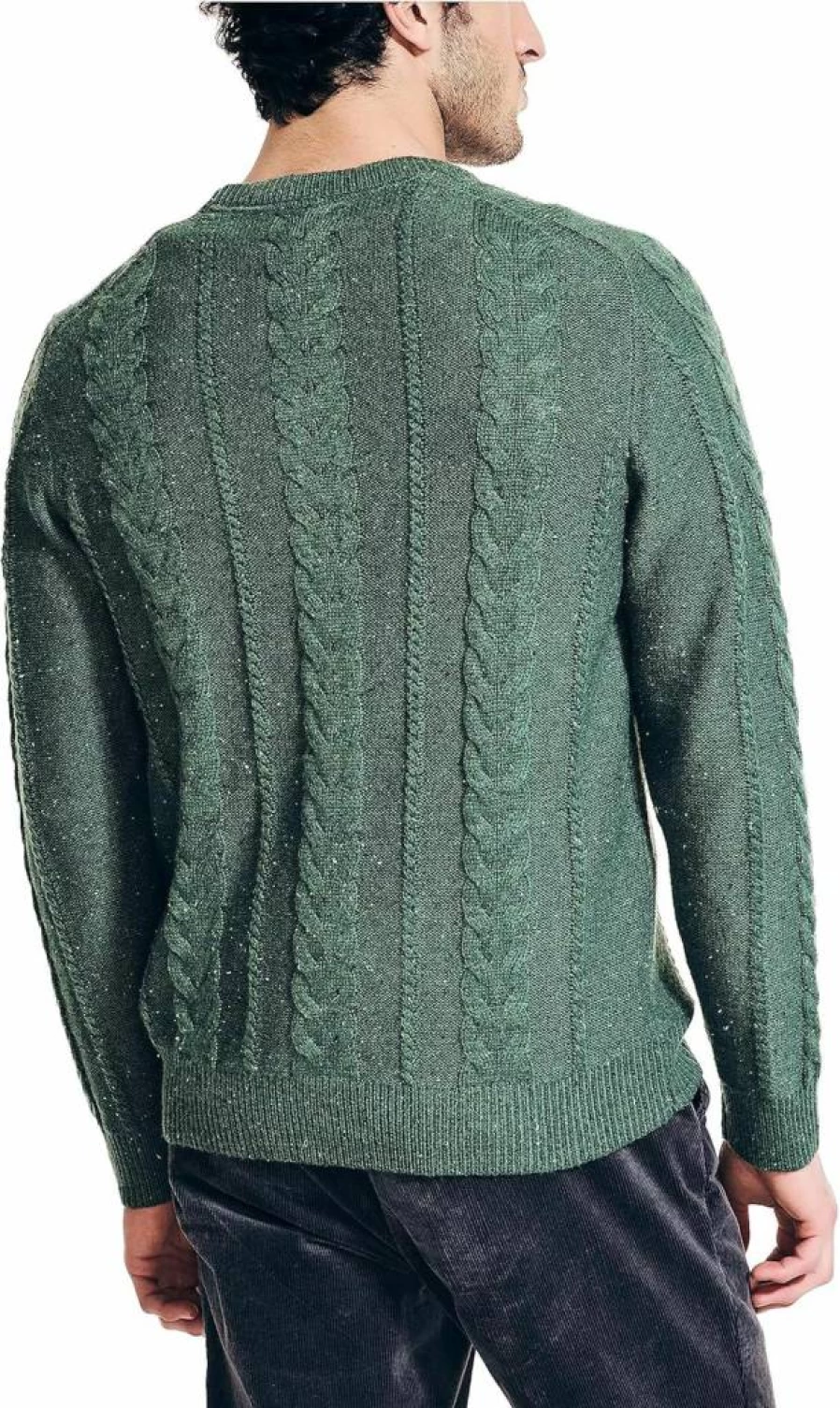 Nautica Men's Sustainable Cable-Knit Crewneck Sweater – Eco-Friendly Wool Pullover for Men