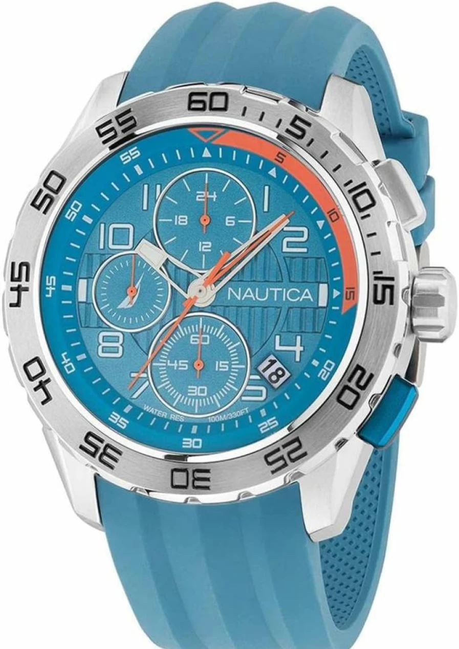 Nautica Men's Light Blue Silicone Strap Watch NST 101 - Stylish Waterproof Wristwatch for Men