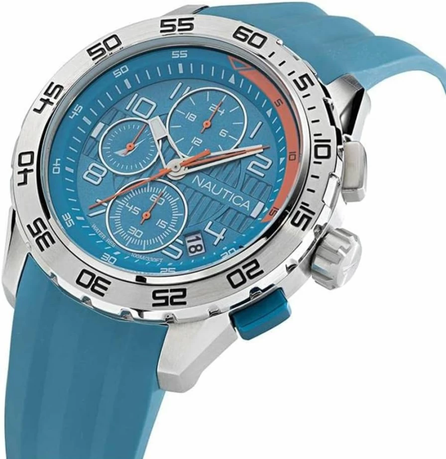 Nautica Men's Light Blue Silicone Strap Watch NST 101 - Stylish Waterproof Wristwatch for Men