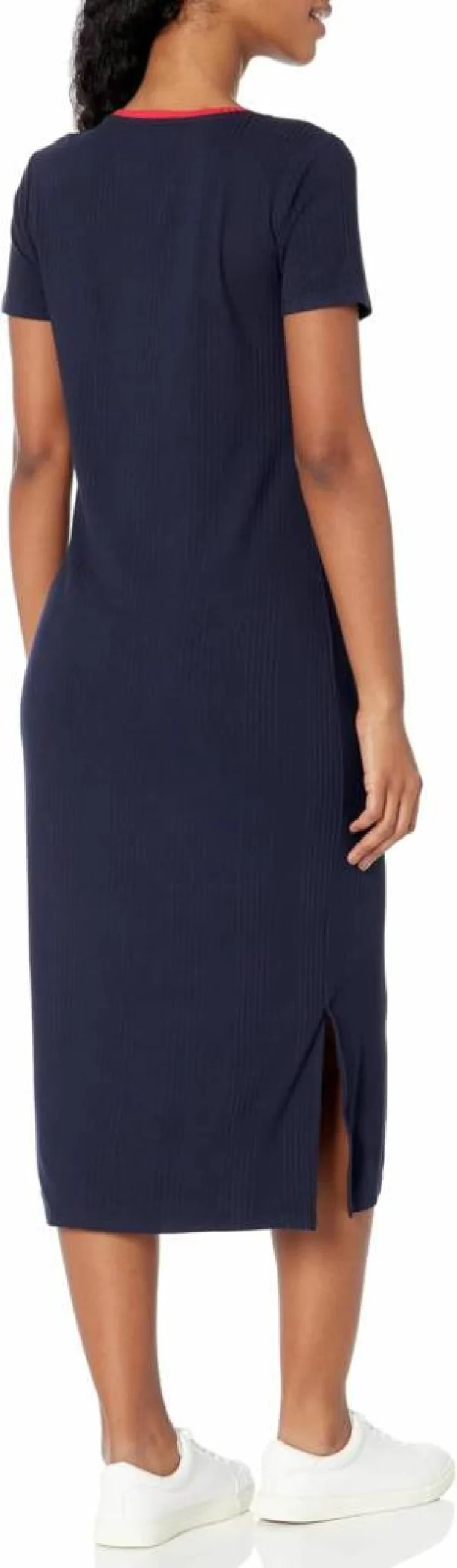 Nautica Women's Ribbed Knit V-Neck Short Sleeve Casual Dress