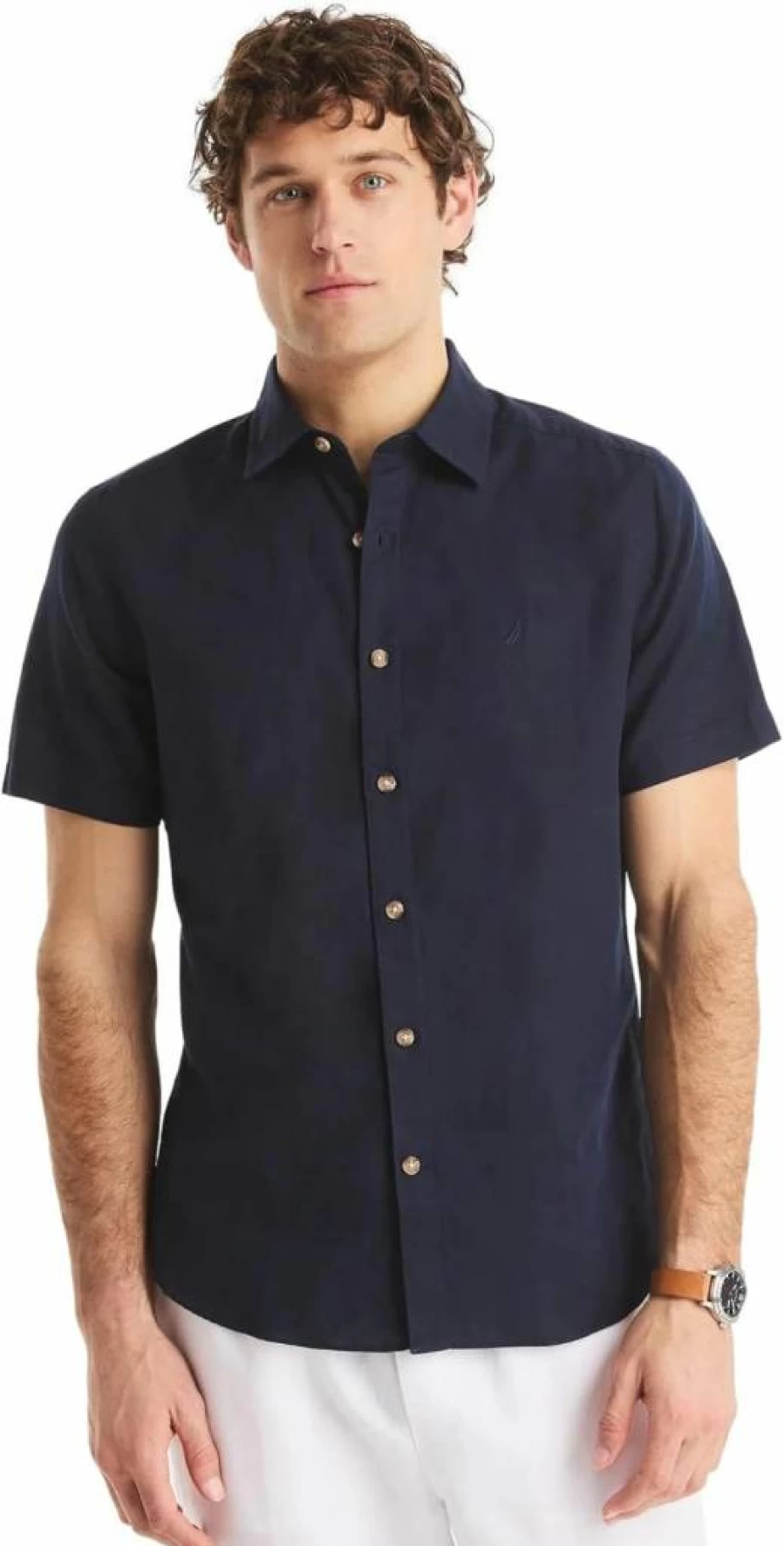 Nautica Men's Eco-Friendly Linen Short-Sleeve Casual Shirt – Sustainable Fashion